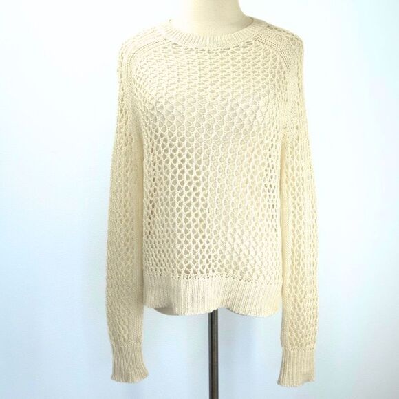 360 Sweater Sweater Open Crochet Knit Design Silk and Linen Size Small - Picture 1 of 15